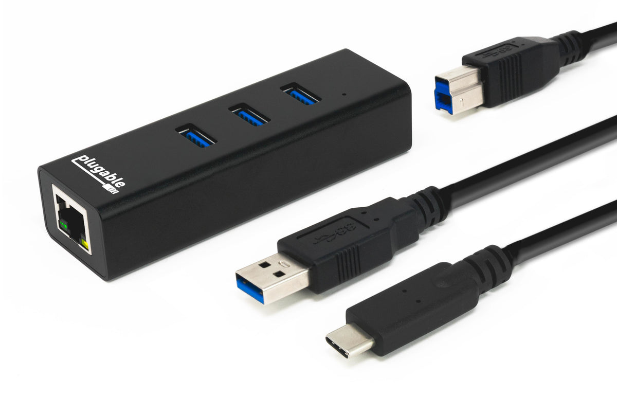 Plugable Technologies USB Hub with Ethernet, 3 port USB 3.0 Bus Powere