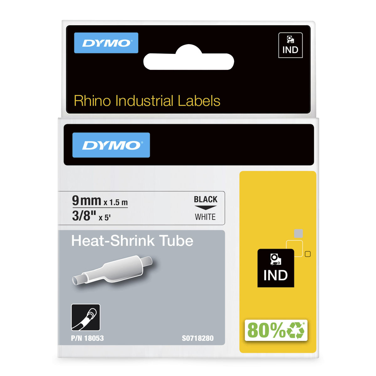 Rubans thermorétractables pour câbles industriels DYMO Rhino, 9 mm x 1,5 m, noirs