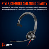 HP Poly Blackwire 3315 Monaural USB-C Headset +3.5mm Plug +USB-C/A Ada