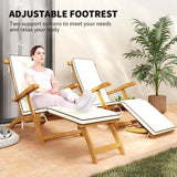 Folding Patio Lounge Chair with Padded Cushion, Acacia Wood Patio Lounger Recliner with Footrest for Garden