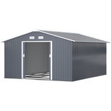 11' x 13'Garden Storage Shed w/ Foundation Kit Metal Tool Storage House w/ Double Doors