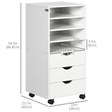 Meuble de rangement vertical, Caisson de classement mobile à roulettes avec 3 tiroirs et 4 étagères ouvertes, Support d'imprimante avec roulettes verrouillables pour bureau à domicile