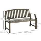 Outdoor Garden Bench, Metal Bench, Wood Look Slatted Frame Furniture for Patio