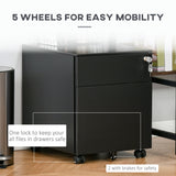 Lockable File Cabinet, Steel Filing Cabinet on Wheels for Legal, A4, Letter Size, with Pencil Tray for Home Office