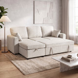 Modular Sectional Sofa Bed with Reversible Storage Ottoman