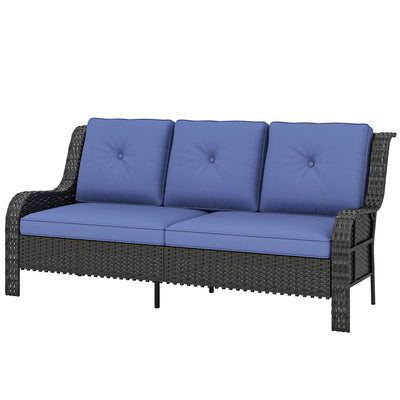 Wicker Patio Sofa with Cushions, 3 Seater Rattan Outdoor Couch for Patio
