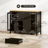 Buffet Cabinet Sideboard with 2 Drawers, 3 Storage Cabinets, Glass Doors and Adjustable Shelves
