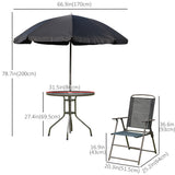 6 Pieces Outdoor Dining Set for 4 with Umbrella Patio Outdoor Furniture Set with Round Table 4 Folding Chairs