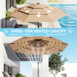 9.3 ft Patio Umbrella with Solar LED Lights, 3 Tier Outdoor Market Table Parasol with Tilt