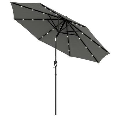 8.8 ft Solar Powered Outdoor Patio Umbrella Round Market Table Umbrella with Adjustable LED Lights Tilt Crank