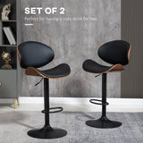 Bar Stools Set of 2, Modern PU Leather Adjustable Swivel Barstools with Curved Back, Footrest and Steel Base