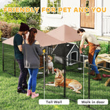 Large Outdoor Dog Kennel with 2 Rooms, Rotating & Adjustable Height Bowls, 13.5' x 9.4' x 5.1'