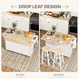 Îlot de Cuisine sur Roulettes avec Feuille Amovible, Chariot de Cuisine Roulant avec Plateau en Bois, Tablette Ajustable