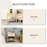 Narrow Nightstand with Rattan Elements, Bedside Table with Drawer and Storage Shelf for Bedroom