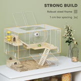 Hamster Cage with Deep Bottom, Wooden Ramp, Bathroom and Exercise Wheel for Hamster and Gerbil