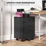 Petit Classeur 3 Tiroirs avec Serrure, Classeur de Rangement de Bureau Vertical avec Roulettes pour Bureau à Domicile