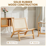 Rattan Accent Chair, Mid-Century Leisure Chair with Rubber Wood Frame