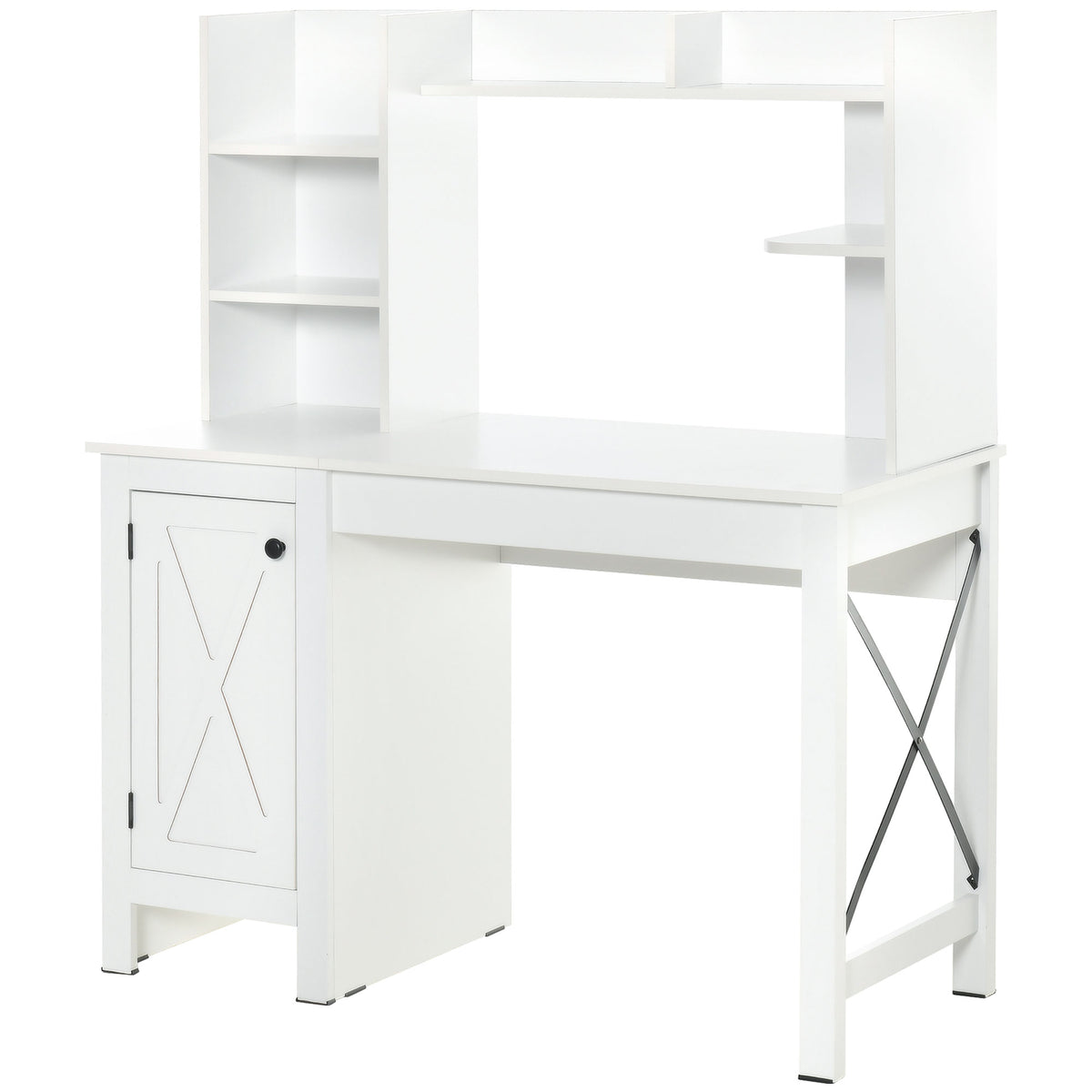 Computer Desk with Storage, 47 Inch Farmhouse Home Office Desk with Open Shelves and 2-Tier Cabinet