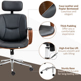 Office Chair, PU Leather Desk Chair with Removable Headrest, Adjustable Height, Tilt Function and with Wheels