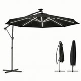 10 ft Offset Patio Umbrella with Solar Light, Garden Hanging Parasol with 360° Rotation, Tilt