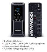 1500VA 900W Mini Tower AVR UPS 12 Outlet LCD Serial USB 3YR WTY