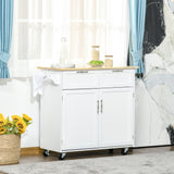 Rolling Kitchen Island with Storage Drawers, Kitchen Cart with Rubber Wood Top