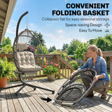 Chaise œuf suspendue extérieure avec repose-pieds rétractable, balançoire avec support métallique