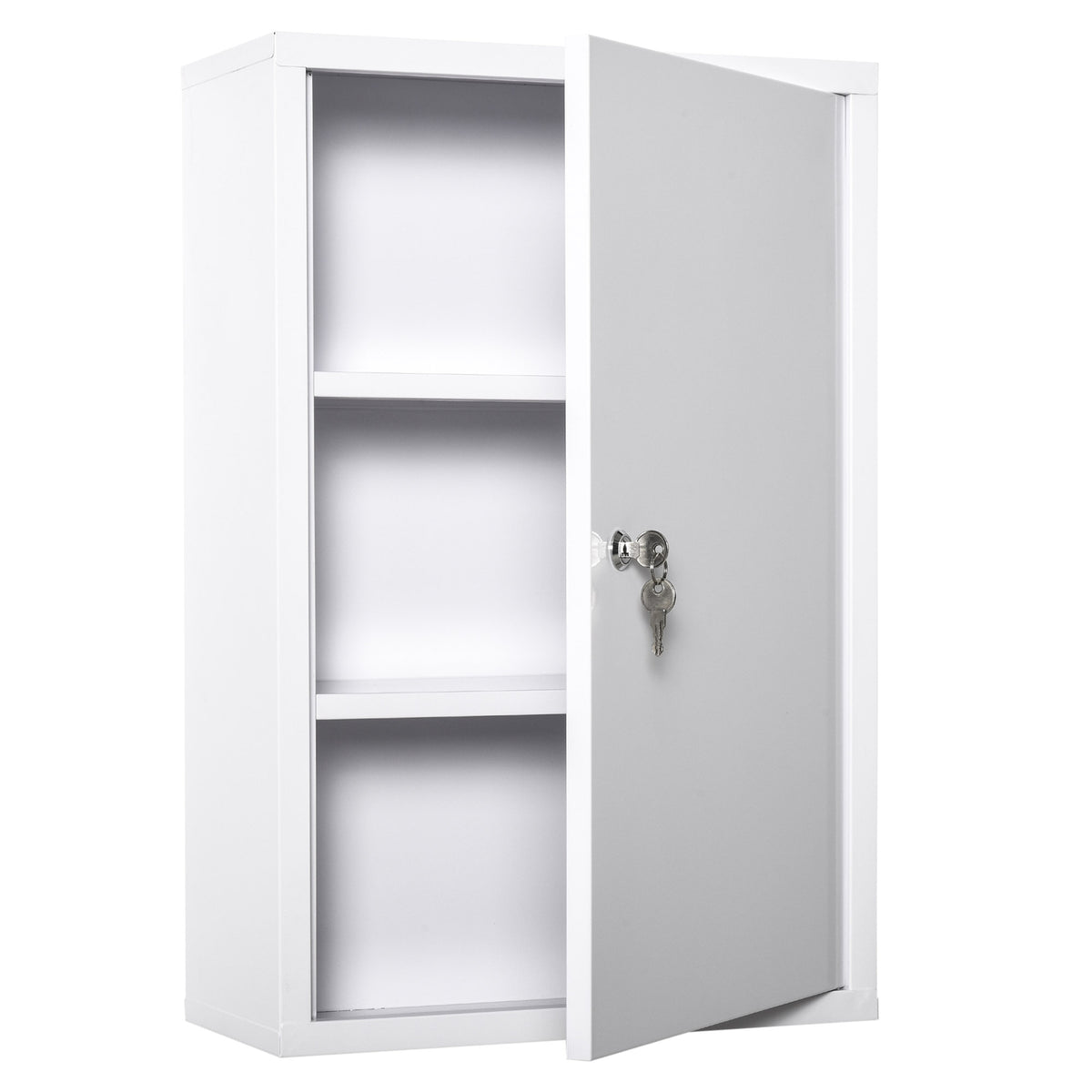 Armoire à pharmacie murale 3 niveaux en acier pour salle de bain, verrouillable avec 2 clés