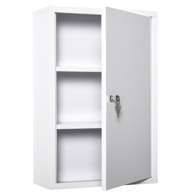 Wall Mount Medicine Cabinet 3 Tier Steel Emergency Box for Bathroom, Lockable with 2 Keys