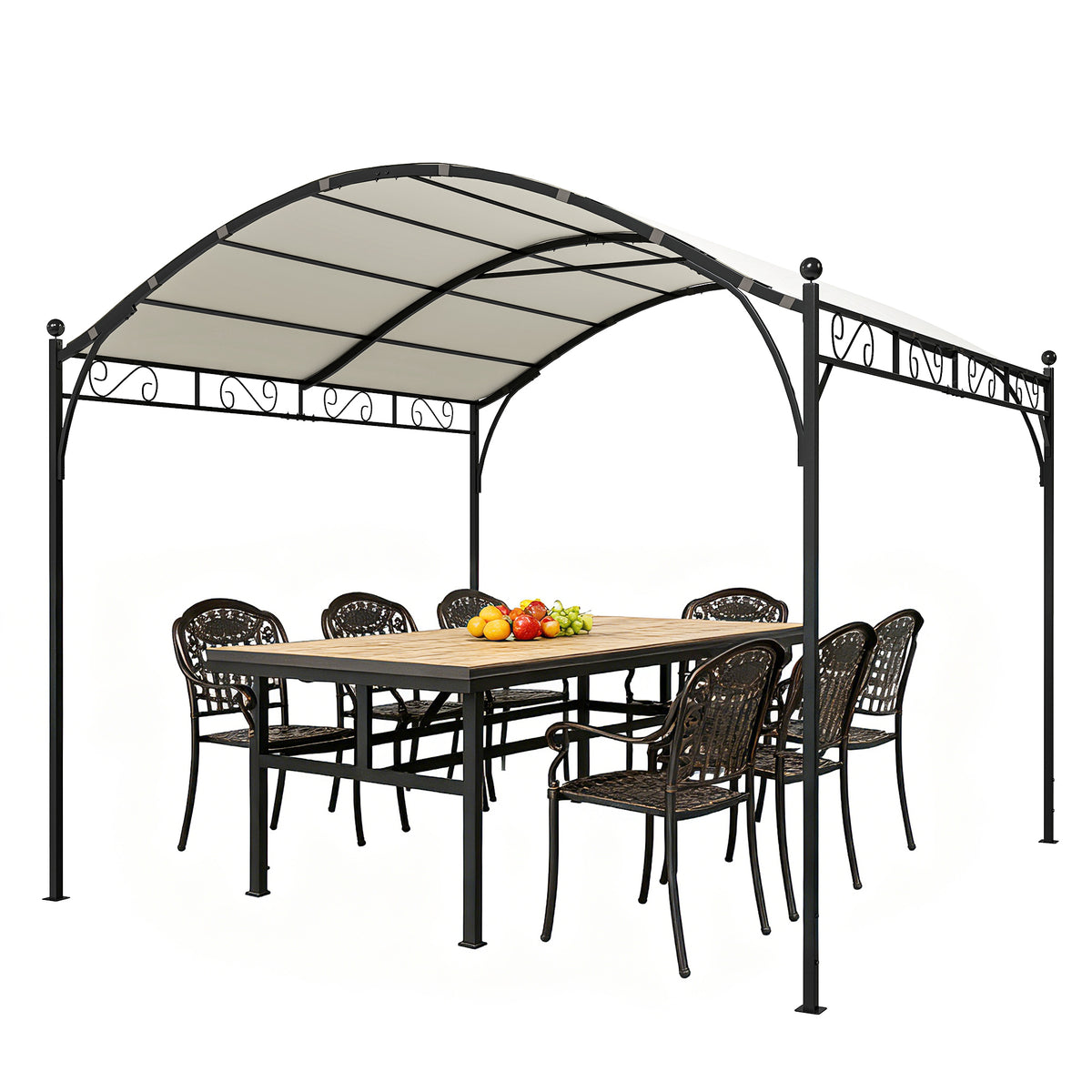 10' x 10' Outdoor Pergola with UV30+ Canopy Galvanized Steel Frame Sun Shade with Arched Top