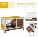 Wooden Indoor Rabbit Hutch Elevated Bunny Cage Habitat with Enclosed Run with Wheels