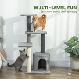 Cat Tree Cat Tower Multi-Level with Sisal Scratching Post for Kittens and Adults Grey Large 41