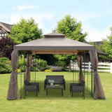 Gazebo de patio en acier 10' x 10' avec rideaux de mailles amovibles, tablettes d'exposition et cadre en acier