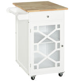 Kitchen Cart on Wheels, Rolling Kitchen Island with Drawer, Glass Door, Towel Rack and Adjustable Shelf