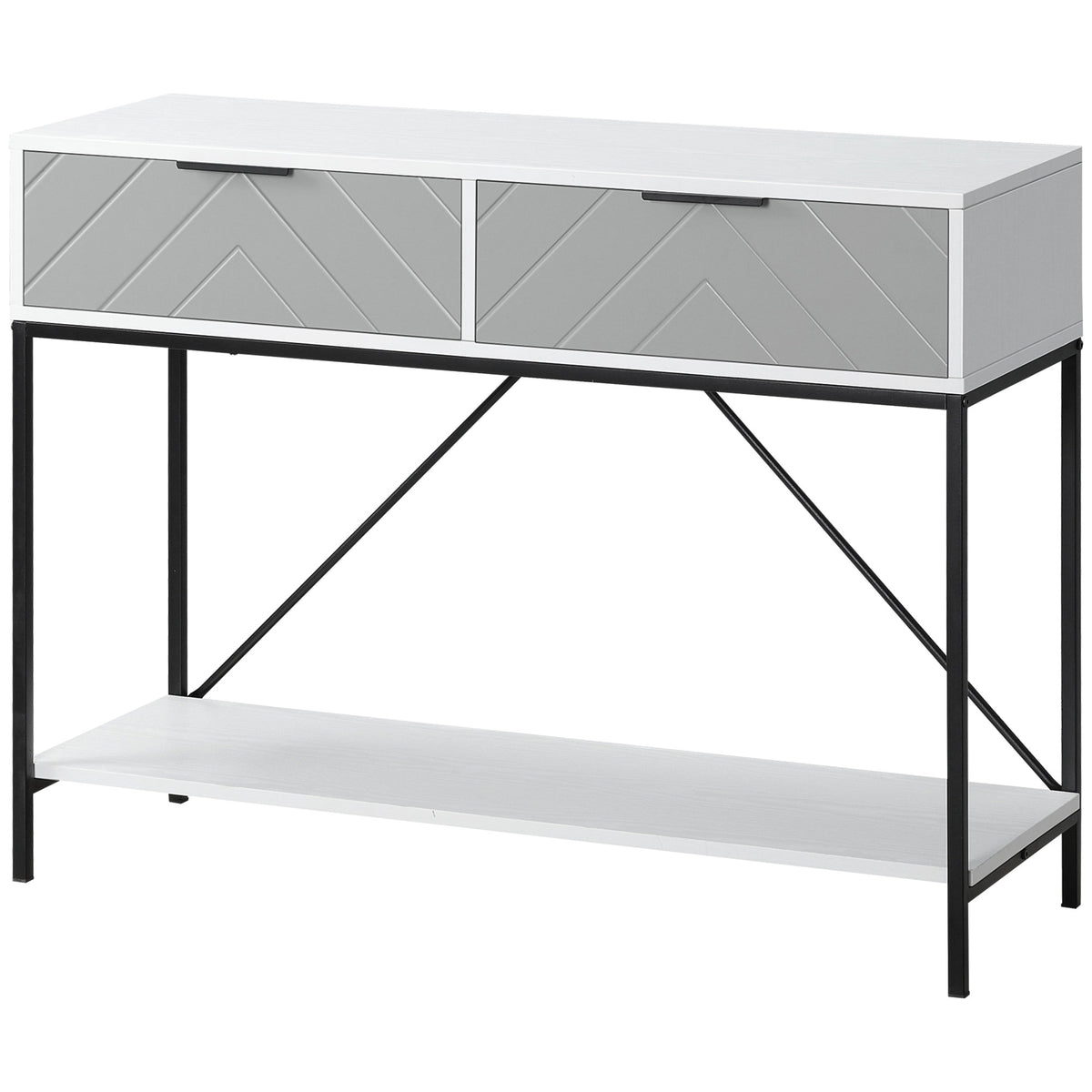 Console moderne avec 2 tiroirs, table d'entrée à 2 niveaux avec étagère de rangement