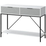 Console moderne avec 2 tiroirs, table d'entrée à 2 niveaux avec étagère de rangement