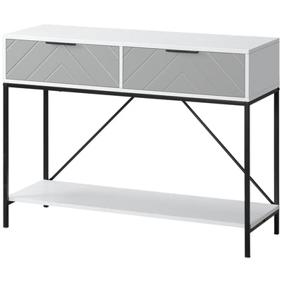Console moderne avec 2 tiroirs, table d'entrée à 2 niveaux avec étagère de rangement