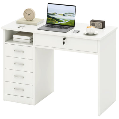 Home Office Desk with Storage, Computer Desk with Lockable Drawer and Open Compartment