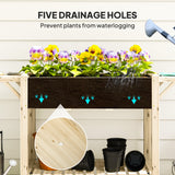Raised Garden Bed, Wood Planter Box with Lockable Wheels, Side Tables, Bottom Shelf