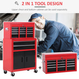 6-Drawer Rolling Tool Chest, 2 in 1 Lockable Storage Cabinet with Hooks, Metal Tool Box for Garage