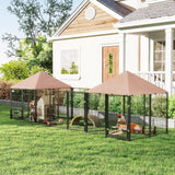 Outdoor Dog Kennel with 2 Rooms, Rotating & Adjustable Height Bowls