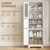 Freestanding Bathroom Cabinet with Glass/Louvred Doors, Tall Bathroom Cabinet for Kitchen