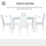 5-Piece Rectangular Glass Kitchen Table and Chairs with Metal Frame and Faux Leather Upholstery for Dining Room