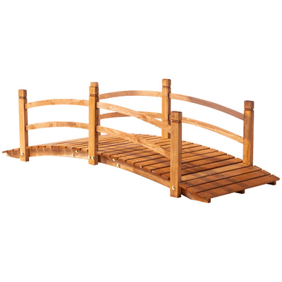 6FT Wooden Garden Bridge Classic Arc Footbridge with Guardrails for Stream Pond Walkway