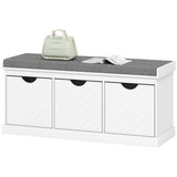 Banc de rangement à chaussures, banc d'entrée style lin avec 3 tiroirs amovibles et coussin de siège rembourré pour couloir