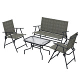 Outdoor 4 Pieces Patio Furniture Set, Garden Set with Two Foldable Armchairs, a Loveseat & Glass Top Table