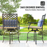 Ensemble de tabourets de bar extérieurs, lot de 2, Chaises de patio pivotantes hauteur de bar avec coussin, repose-pieds et oreiller pour bord de piscine