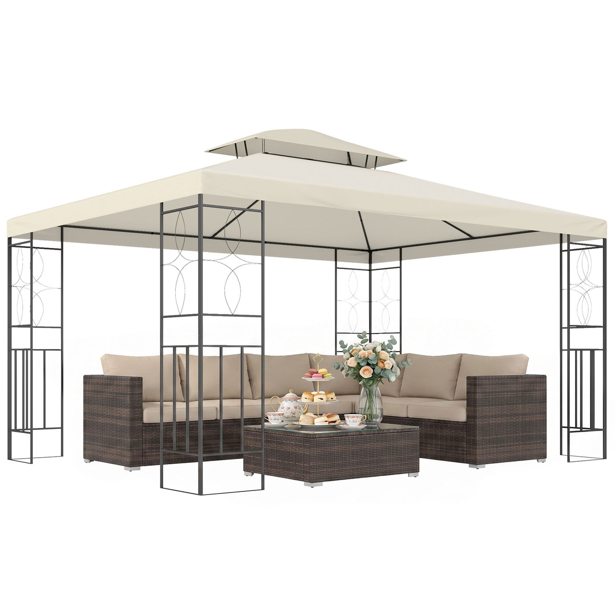 Gazébo acier 10x13pi abri soleil patio extérieur fête événement auvent toit ventilé