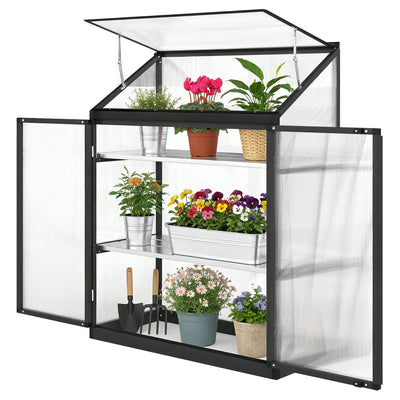Polycarbonate Greenhouse with 2-Tier Shelves Gardening Green House for Patio Garden