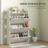 Narrow Shoe Storage Cabinet Farmhouse Shoe Cabinet with 3 Flip Drawers Adjustable Shelves for Entryway White Oak